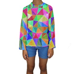 Triangles, Colorful Watercolor Art  Painting Kids  Long Sleeve Swimwear