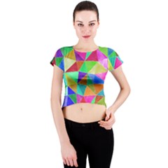 Triangles, Colorful Watercolor Art  Painting Crew Neck Crop Top