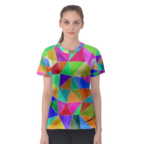 Triangles, Colorful Watercolor Art  Painting Women s Sport Mesh Tee by picsaspassion