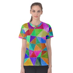 Triangles, Colorful Watercolor Art  Painting Women s Cotton Tee