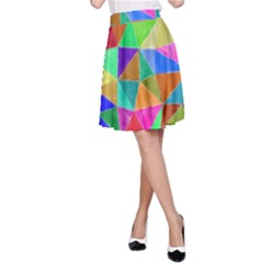 Triangles, Colorful Watercolor Art  Painting A-line Skirt