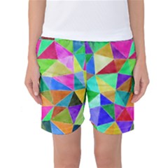 Triangles, Colorful Watercolor Art  Painting Women s Basketball Shorts