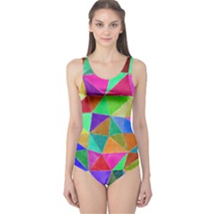 Triangles, Colorful Watercolor Art  Painting One Piece Swimsuit