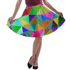 Triangles, Colorful Watercolor Art  Painting A-line Skater Skirt