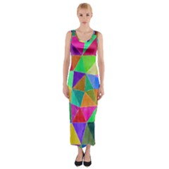 Triangles, Colorful Watercolor Art  Painting Fitted Maxi Dress