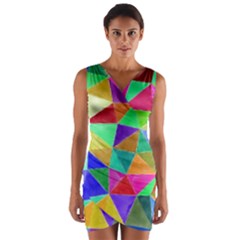 Triangles, Colorful Watercolor Art  Painting Wrap Front Bodycon Dress