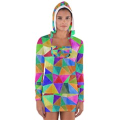 Triangles, Colorful Watercolor Art  Painting Women s Long Sleeve Hooded T-shirt