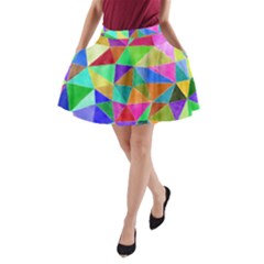 Triangles, Colorful Watercolor Art  Painting A-line Pocket Skirt