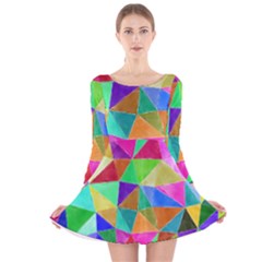 Triangles, Colorful Watercolor Art  Painting Long Sleeve Velvet Skater Dress