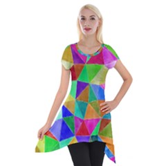 Triangles, Colorful Watercolor Art  Painting Short Sleeve Side Drop Tunic