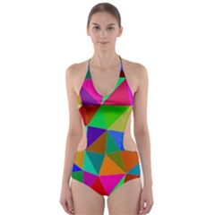 Colorful Triangles, Oil Painting Art Cut-out One Piece Swimsuit