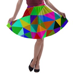 Colorful Triangles, Oil Painting Art A-line Skater Skirt