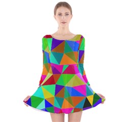 Colorful Triangles, Oil Painting Art Long Sleeve Velvet Skater Dress