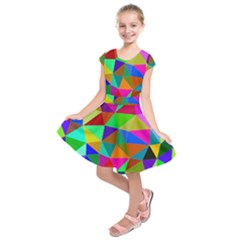 Colorful Triangles, Oil Painting Art Kids  Short Sleeve Dress