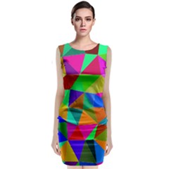 Colorful Triangles, Oil Painting Art Sleeveless Velvet Midi Dress