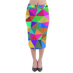 Colorful Triangles, Oil Painting Art Velvet Midi Pencil Skirt