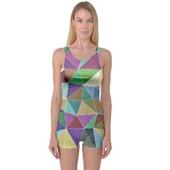 Colorful Triangles, Pencil Drawing Art One Piece Boyleg Swimsuit