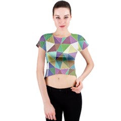 Colorful Triangles, Pencil Drawing Art Crew Neck Crop Top