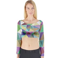 Colorful Triangles, Pencil Drawing Art Long Sleeve Crop Top by picsaspassion