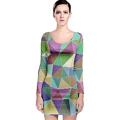 Colorful Triangles, Pencil Drawing Art Long Sleeve Bodycon Dress