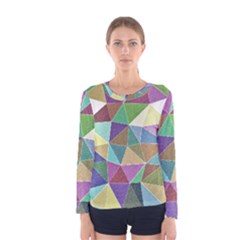 Colorful Triangles, Pencil Drawing Art Women s Long Sleeve Tee