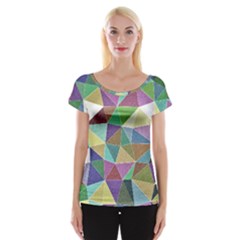 Colorful Triangles, Pencil Drawing Art Women s Cap Sleeve Top