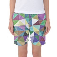 Colorful Triangles, Pencil Drawing Art Women s Basketball Shorts