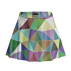 Colorful Triangles, Pencil Drawing Art Mini Flare Skirt