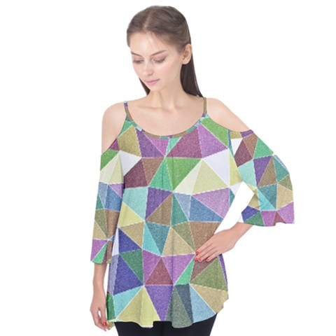 Colorful Triangles, Pencil Drawing Art Flutter Tees by picsaspassion