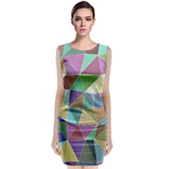 Colorful Triangles, Pencil Drawing Art Sleeveless Velvet Midi Dress