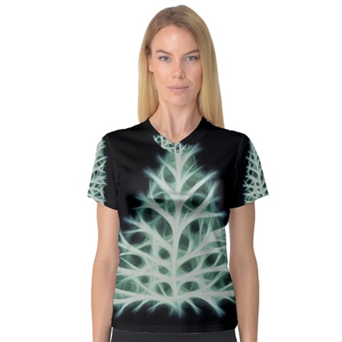 Christmas Fir, Green And Black Color Women s V-neck Sport Mesh Tee by picsaspassion