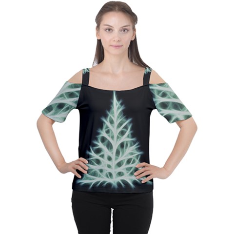 Christmas Fir, Green And Black Color Women s Cutout Shoulder Tee by picsaspassion