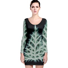 Christmas Fir, Green And Black Color Long Sleeve Velvet Bodycon Dress