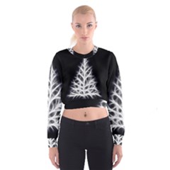 Christmas Fir, Black And White Women s Cropped Sweatshirt