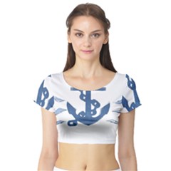 Blue Anchor,  Aquarel Painting Art Short Sleeve Crop Top (tight Fit) by picsaspassion