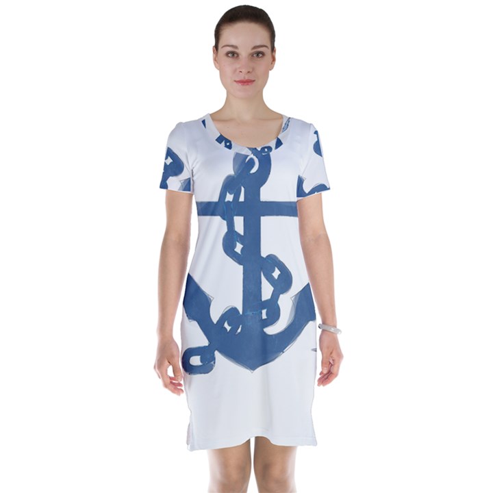 Blue Anchor,  Aquarel painting art Short Sleeve Nightdress