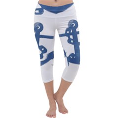 Blue Anchor,  Aquarel Painting Art Capri Yoga Leggings