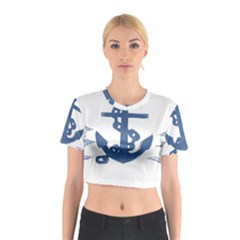 Blue Anchor,  Aquarel Painting Art Cotton Crop Top by picsaspassion