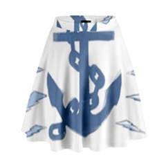 Blue Anchor,  Aquarel Painting Art High Waist Skirt by picsaspassion