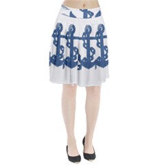 Blue Anchor,  Aquarel Painting Art Pleated Skirt