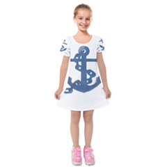 Blue Anchor,  Aquarel Painting Art Kids  Short Sleeve Velvet Dress