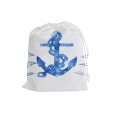 Anchor Aquarel Painting Art, Soft Blue Drawstring Pouches (large) 