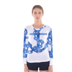 Anchor Aquarel Painting Art, Soft Blue Women s Long Sleeve Tee