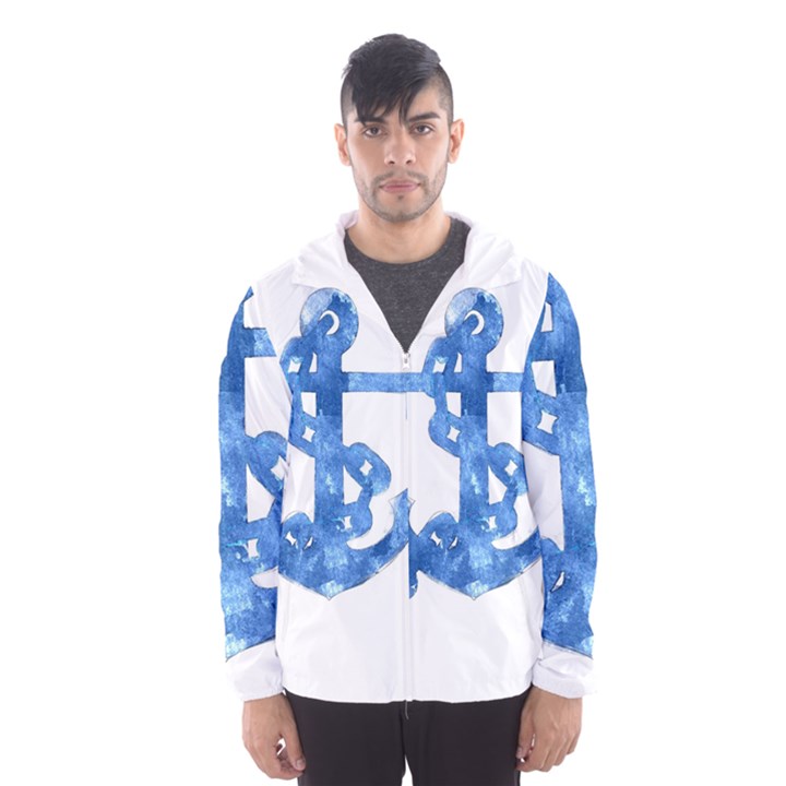 Anchor Aquarel painting art, soft blue Hooded Wind Breaker (Men)