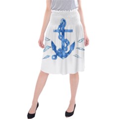 Anchor Aquarel Painting Art, Soft Blue Midi Beach Skirt