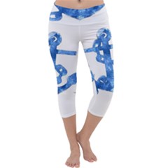 Anchor Aquarel Painting Art, Soft Blue Capri Yoga Leggings