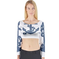 Anchor Pencil Drawing Art Long Sleeve Crop Top by picsaspassion