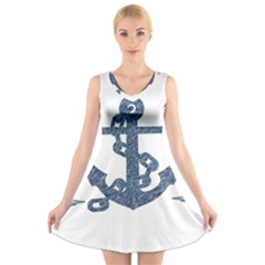 Anchor Pencil Drawing Art V-neck Sleeveless Skater Dress