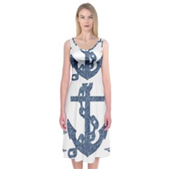 Anchor Pencil Drawing Art Midi Sleeveless Dress