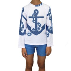 Blue Anchor Oil Painting Art Kids  Long Sleeve Swimwear